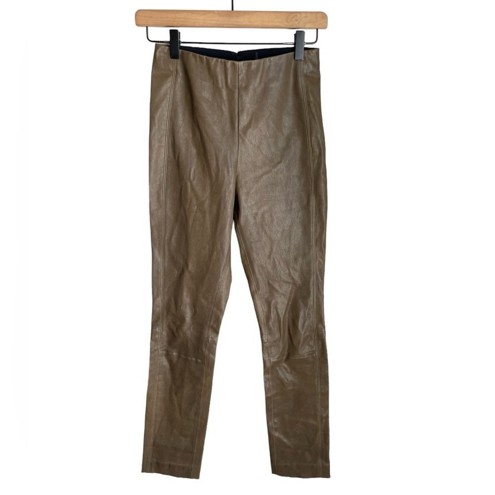 Rag and Bone Georgie Lamb Skin Leather Leggings Pants Olive Green